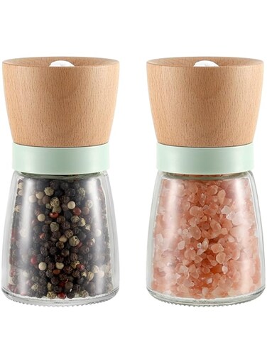 VEVOK CHEF Salt and Pepper Grinder Set Wood VEVOK CHEF Adjustable Coarseness Refillable Pepper Grinder Mill Wooden Farmhouse Cute Salt and Pepper Shaker for Green Salt Grinder Kitchen Gift