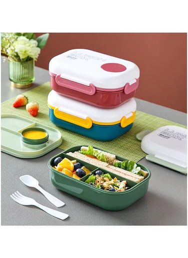 Lunch box for school, 3 compartments for student kids work office bento lunch box 1100ml with Reusable Spoon and Fork, with Sauce/Ketchup container (Maroon)