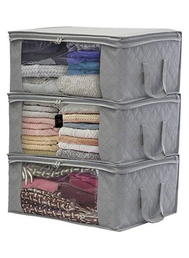 3-Piece Foldable Storage Bag Organizer Grey