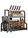 Beauenty 2 Tier Countertop Spice Rack, Black, Carbon Steel, 40 * 18 * 42 cm, Kitchen Organization, Spice Storage, Utensil Holder