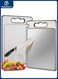 Double Sided 304 Stainless Steel &amp; Wheat Straw Cutting Board, 14.4"*9.8" Non Toxic Chopping Board, Separately Handle Meat and Vegetables, Dishwasher Safe, Scratch Resistant Mesh Design