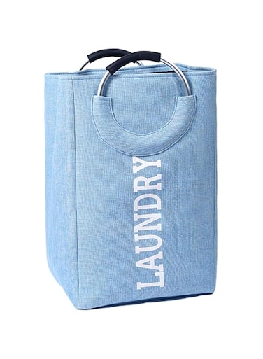 GOGO Laundry Basket Foldable Laundry Basket with Handle Large Capacity Dirty Clothes Basket Storage Bag Waterproof Home Laundry Organizer Hamp 32x25x50Cm Light Blue