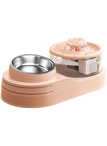 ESYAMIPET Cat Water Dispenser Automatic Recirculating Flow, Cat Water Dispenser and Food Bowl, Automatic Flowerpot Water Dispenser and Stainless Steel Bowl, Dog Feeder, Pink