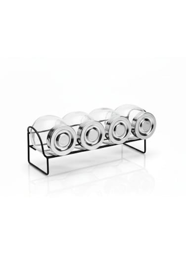 Glass Spice Jar Set with Metal Lids &amp; Black Storage Rack &acirc;&euro;&ldquo; Kitchen Organizer