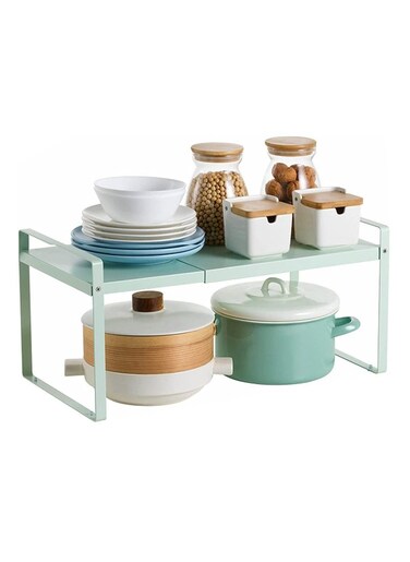 Expandable Countertop Organizer Shelf, Cupboard Stand Kitchen Spice Rack,Cabinet Pantry Shelf, Organization and Storage For Kitchen Bathroom (GREEN)