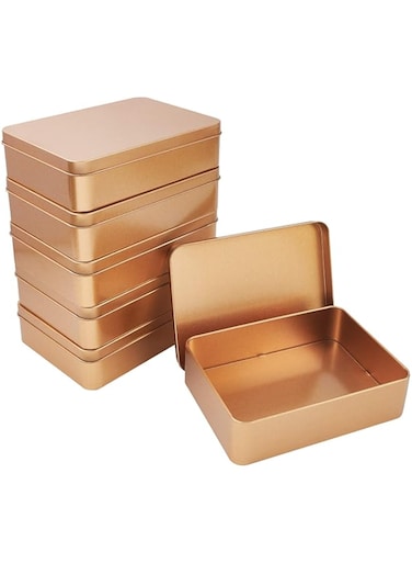 OLYCRAFT 5pcs Rectangular Tin Box Metal Tin Box with Lids Tinplate Boxes Mini Portable Box Containers for Beads Jewelry Storage Matte Gold Color 6.0x4.4x1.6 Inch