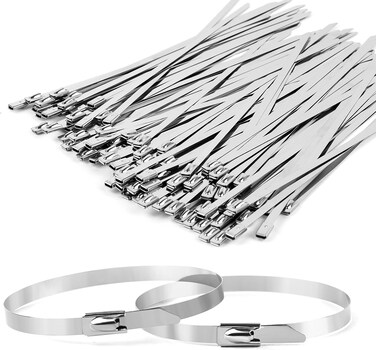 AL ARQAM 100-Pack Stainless Steel Cable Ties 200 x 4.6 mm - Rustproof &amp; UV Resistant