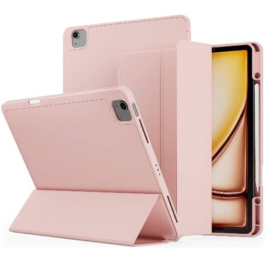 TRON Case For iPad Air 13 inch Case M2 2024, iPad Pro 12.9 Case (6th/5th Gen 2022/2021), Trifold Stand Smart Cover Auto Wake with Pencil Holder Soft TPU Back, Pink