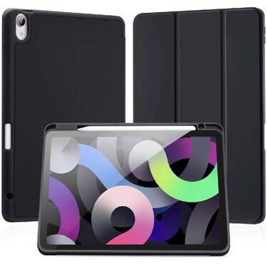 TRON Case For iPad Air 11 Inch Case (M2) 2024, iPad Air 5th Generation Case 2022/iPad Air Case 4th Generation 2020 10.9 Inch with Pencil Holder, Soft TPU Back Smart Protective Cover Case (Black)