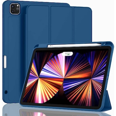 TRON Case For iPad Air 13 inch Case M2 2024, iPad Pro 12.9 Case (6th/5th Gen 2022/2021), Trifold Stand Smart Cover Auto Wake with Pencil Holder Soft TPU Back, Blue