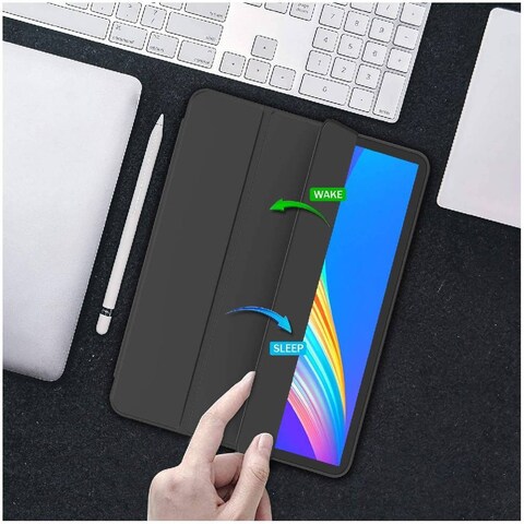 TRON iPad Pro 13 Inch Case M4 (2024) with Pencil Holder, [Support Pencil Pro and Pencil (USB-C)], Trifold Stand Smart Case with Soft TPU Back, Auto Wake/Sleep (Black)