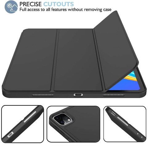 TRON iPad Pro 13 Inch Case M4 (2024) with Pencil Holder, [Support Pencil Pro and Pencil (USB-C)], Trifold Stand Smart Case with Soft TPU Back, Auto Wake/Sleep (Black)