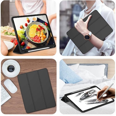 TRON iPad Pro 13 Inch Case M4 (2024) with Pencil Holder, [Support Pencil Pro and Pencil (USB-C)], Trifold Stand Smart Case with Soft TPU Back, Auto Wake/Sleep (Black)