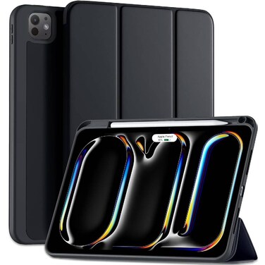 TRON Case For iPad Air 13 inch Case M2 2024, iPad Pro 12.9 Case (6th/5th Gen 2022/2021), Trifold Stand Smart Cover Auto Wake with Pencil Holder Soft TPU Back, Black