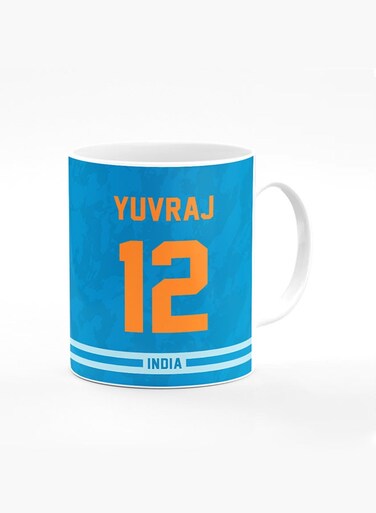 Designer Printed Coffee Mug with Heavy Duty Handle 11oz Ceramic Personalised Gift Mugs Cup [Microwave Safe &amp; Dishwasher Proof ] - Cricket Player - Yuvraj Singh, Jersey Number - 12