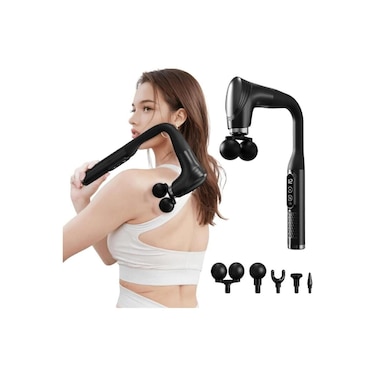 J-Shape Full Body Hammer Massage Gun, 5 Interchangeable Heads, 12 Speed Type-C Fast Charging