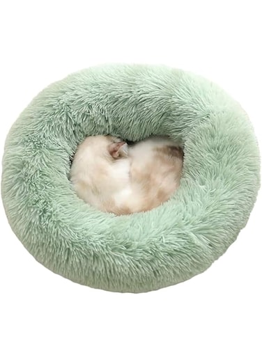 XIAJIE COMOYA Pet Bed, Fluffy Luxe Soft Plush Round Cat and Dog Bed, Donut Cat and Dog Cushion Bed, Self-Warming and Improved Sleep, Orthopedic Relief Shag Faux Fur Bed Cushion 50 Green 3LARTRnB-h
