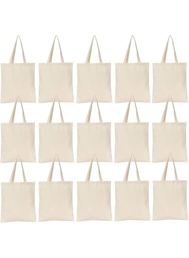 Jillmo Canvas Tote Bags Bulk, 12oz Plain Blank Tote Bags for Crafts (15 Pack), Nature, 15 Pack