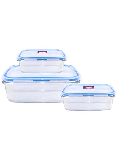 FEELINGS 3-Piece 400Ml,640Ml, 1040Ml Glass Meal Containers Glass Storage Clear Lid, Glass Food Storage Containers, Glass Containers for Kitchen Storage &amp; Lunch Organizer