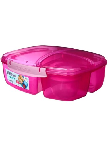 Sistema 40920-3 Lunch Triple Split Lunch Box with Yoghurt Pot -2 L, Pink, 24.5 x 9.2 x 20 cm