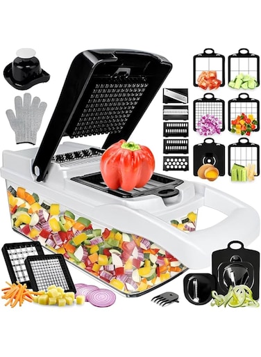 AMROAH 25 in 1 Vegetable Chopper 12 Blades Multifunction, Kitchen Veggie Cutter Food Chopper with Container Slicer Grater Spiralizer for Onion Potato Carrot Egg Cucumber Tomato Garlic