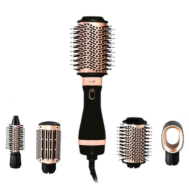 4-in-1 Professional Hair Styler Hot Air Brush Kit - 1200W Ionic Blow Dryer &amp; Volumizer - Gold/Black

