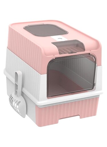 Tazweeq Litter Boxes for Cats, UV Sterilised Cat Litter Tray, Large Foldable Litter Box with Lid, Cat Litter Tray with Scoop Convenient Sturdy Easy to Clean Access