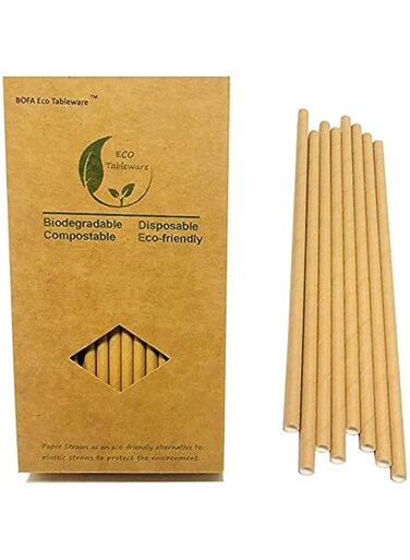 YiYi Compostable Kraft Brown Color Paper Straws, Disposable Nature Drinking Straw For Juice, Birthday, Party, Milkshakes