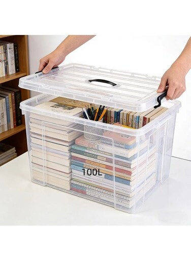 CHIC Heavy Duty Clear Plastic Storage Box with Lid,100L Large Capacity Stackable Storage Bin,Multifunctional Transparent Organizer Bin Containers for Organizing Stackable Bathroom Kitchen Pantry Organizer Bin Toys Container