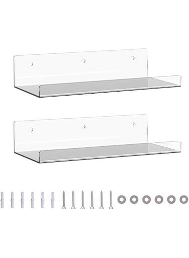 JDEA 2 Pack 10-inch Wall-Mounted Acrylic Shelves Suitable for Wall-Mounted Display Rack Storage Rack Suitable for Children's Bookshelf Room Wall Decoration Bedroom Kitchen Living Room