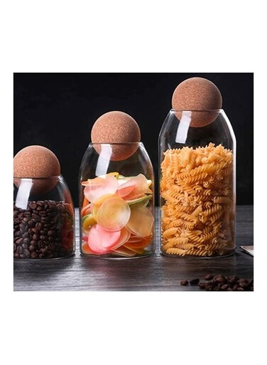 Upkoch 3pcs Glass Food Storage Jar Transparent Borosilicate Airtight Sealed Can Container Canister With Cork For Spices Sugar Coffee Cookies Candy, 2092g- 23-8, 2092g 23-8, 9.6x9.6x10cm Multicolour