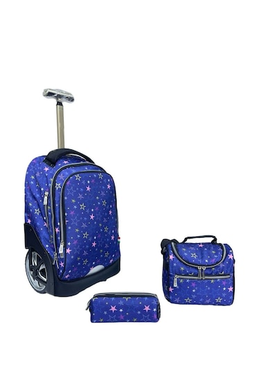 3-Piece Rolling School Set, 18-Inch Wheeled Backpack with Lunch Bag and Pencil Case, Pastel.BLUE STAR PRINT