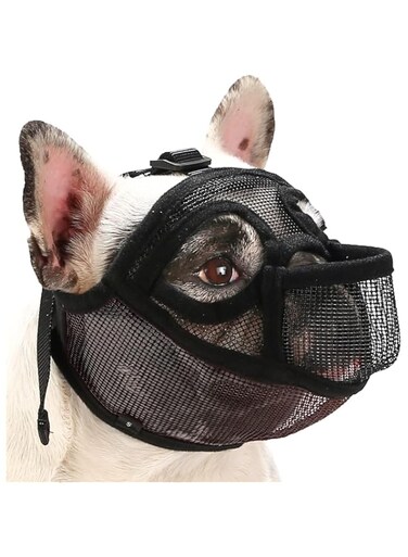 French Bulldog Muzzle, Short Snout Dog Muzzle for Shih Tzu English Bulldog, Mesh Dog Muzzle with Tongue Out Design, Flat Face Dog Muzzle for Biting Chewing Grooming (S)