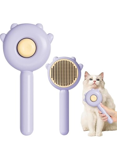Pet comb cat dog grooming brush long hair short hair pet hair cleaning brush massage brush one key hair removal cleaning grooming comb long hair cat short hair cat and other cats and dogs (Purple)