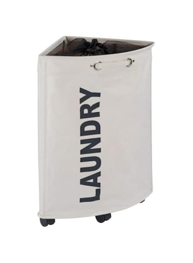 WENKO Corner Bin Beige Tresco, Hamper for Tiny Spaces, Laundry Collector, 13.21 gallon/13" x 23.6" x 13