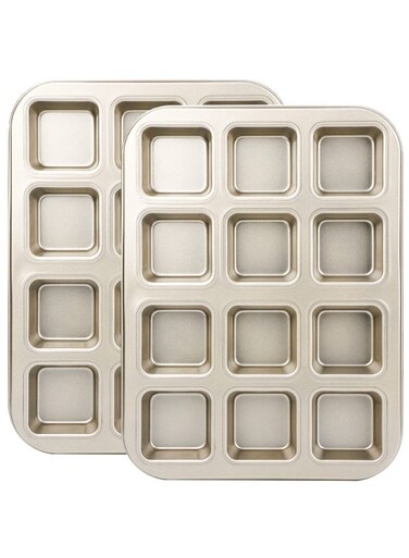 Pan 2 Pack, Mini Square Muffin Pan Nonstick 12 Cavity Cupcake Pan, Individual Brownie Mold Carbon Steel Baking Tray for Oven