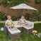 Outdoor Sectional Ottoman &amp; Umbrella Set- Bear Brown &amp; Beige