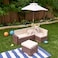 Outdoor Sectional Ottoman &amp; Umbrella Set- Bear Brown &amp; Beige