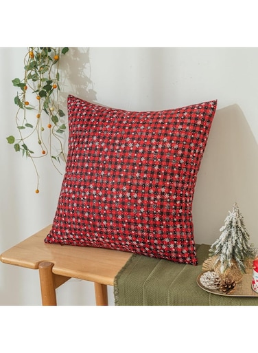 2pcs Christmas Snowflake Plaid Cushion Cover Pillow Cases Scottish Tartan Checks Red Black Cushion Cover Bed Sofa Pad Party Decoration Home Textile (18x18 inch Pillowcases)