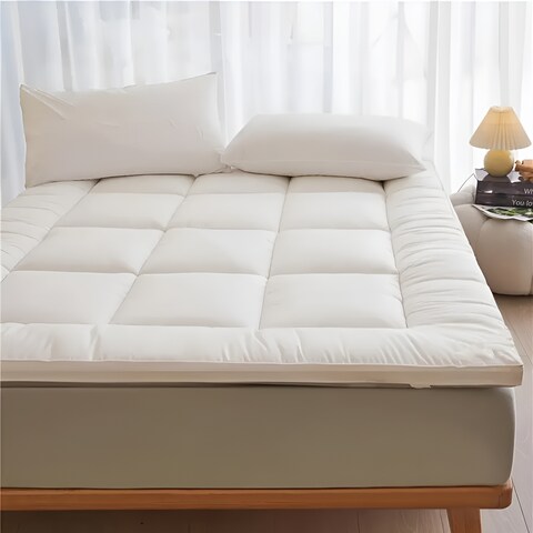 MAXQON Mattress Topper 6CM Thickness  Quilted Microfiber 600gsm, Color White, Super King Size 200x200cm