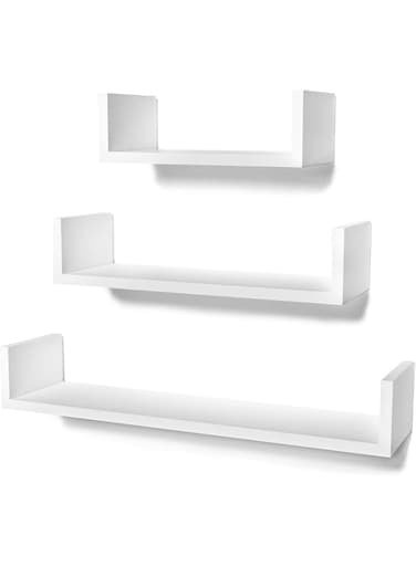 Portal U-Shaped Floating Mounted Shelves for Wall 50cm 35cm 25cm Easy to Install White Pack of 3