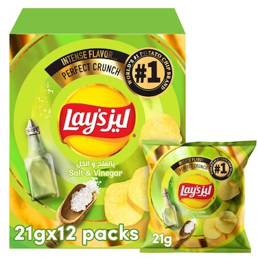 Lay's Salt and Vinegar Potato Chips 21g Pack of 12