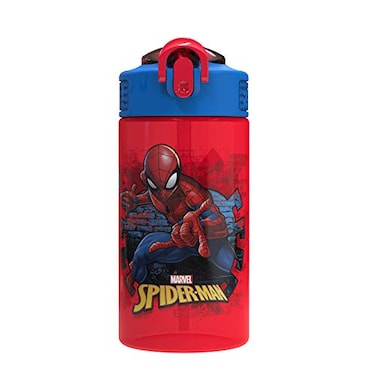Zak Designs Marvel Kids Spout Cover And Built-In Carrying Loop Made Of Plastic, Leak-Proof Water Bottle Design (16 Oz, Bpa-Free, Spider-Man)