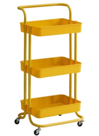 3 Tier Rolling Utility Cart With Handles And Lockable Wheels Yellow