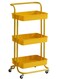 3 Tier Rolling Utility Cart With Handles And Lockable Wheels Yellow