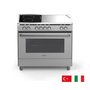 General Gold 90cm Freestanding Electric Cooker with Vitroceramic Hob, 5 Zones, Turbo Fan Oven, Double Glass Door