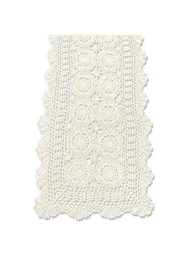 KEPSWET TideTex European Rural Style Handmade Crochet Lace Table Runner Embroidered Table Cover Hollow Out Rustic Table Cover Dresser Decoration Washable Mats (15.7"x39.3", beige)