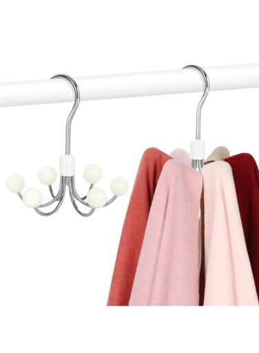 Hangers 2-Pack with 6 Wood Balls, 360&Acirc;&deg;Swivel Purse Hanger, Scarf Hanger, Closet Hooks, Handbag Organizer, Bra Hanger, Accessory Organizers for Scarf, Tanktop, Hat, Hoodie CT43W