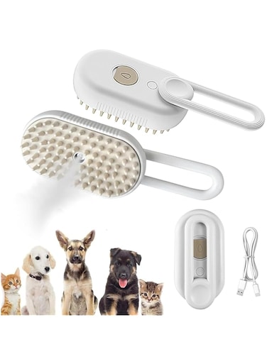 Kyayili 2 Pack Cat Steam Brush, 3-in-1 Rechargeable Pet Grooming Brush for Cat and Dog, Hair Removal Comb for Massage and Tangle-Free Fur