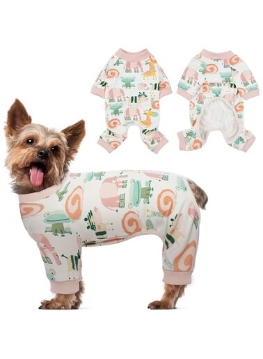 Dog Pajamas, Dog Pjs for Small Medium Dogs, Cotton Dog Onesie Jumpsuit, Doggie Hair Shedding Cover, Cute Pet Clothes Apparel (Pink, XL)